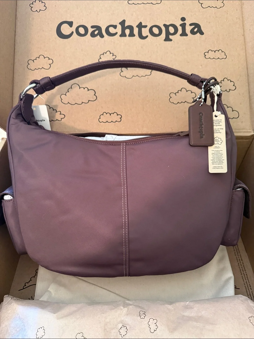 🤎Coach NWT Coachtopia Maple Brown Loop Cargo Shoulder Bag  with Heart Charm